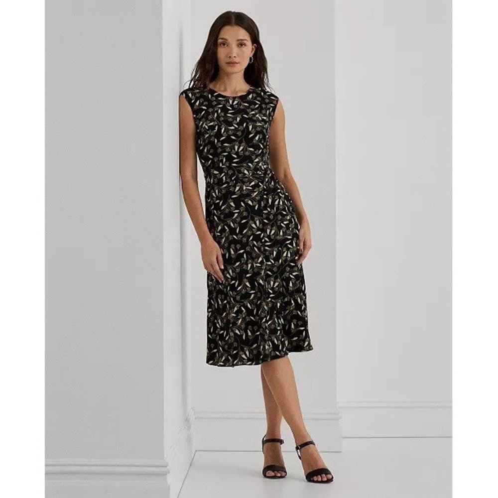 Lauren Ralph Lauren Women's Floral Belted Bubble Crepe Dress Size 12